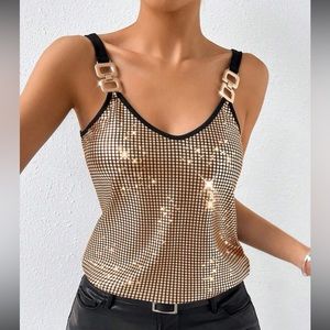 Luxe chain detail sequins cami tank top